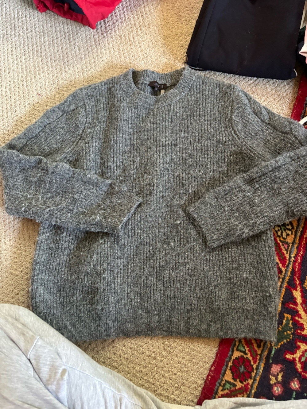 1. State Women's Wool Gray Crewneck Sweater - Picture 4 of 6